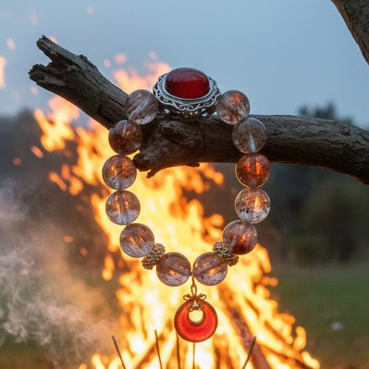 Lustrous Blossom Bracelet: Black Gold Super Seven for Fire Element energy, confidence & aura boost - FateGemz