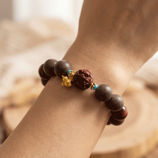 Tiger Zodiac Bracelet: Tiger's Eye & Cinnabar with Incense Beads for courage & luck - FateGemz