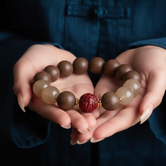 Rooster Zodiac Bracelet: Orange Moonstone & Incense Beads for throat care & wellness - FateGemz