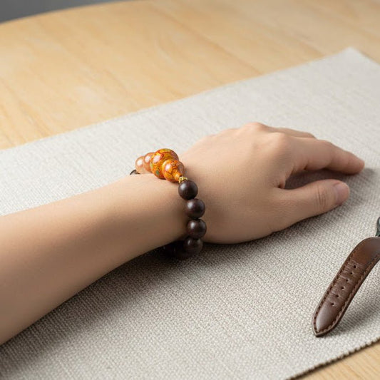 Red Flower & Lacquer Gourd Bracelet: Mystic oriental crystals with scented bead for 2026 vitality & wealth - FateGemz