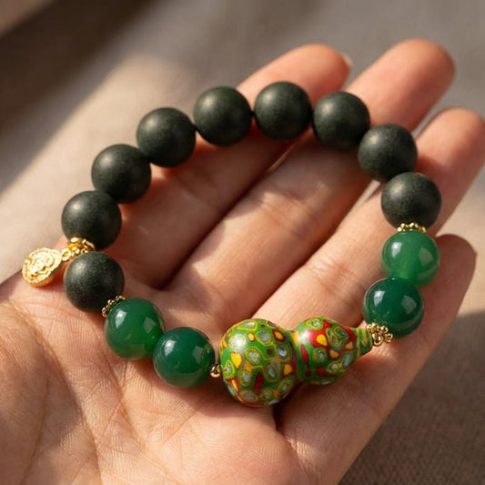 Green Agate & Lacquer Gourd Bracelet: Mystic oriental crystals with scented bead for 2026 calm & abundance - FateGemz