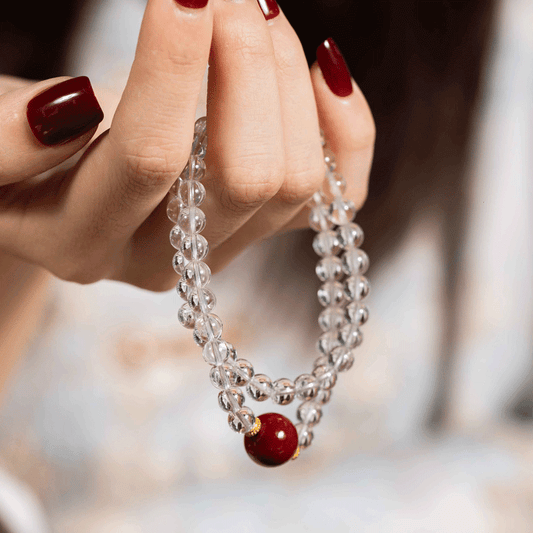 Clear Quartz & Cinnabar Bracelet: Mystic oriental crystals for 2026 protection, aura cleansing & luck - FateGemz