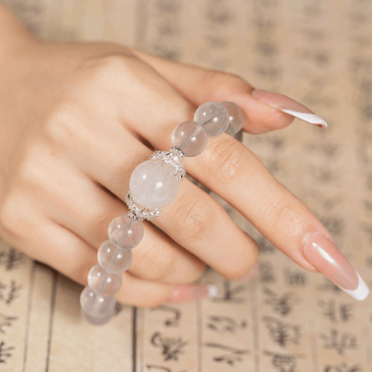 Gray Fluorite & White Phantom Quartz Bracelet: Mystic oriental crystals for 2026 spiritual cleansing & focus - FateGemz