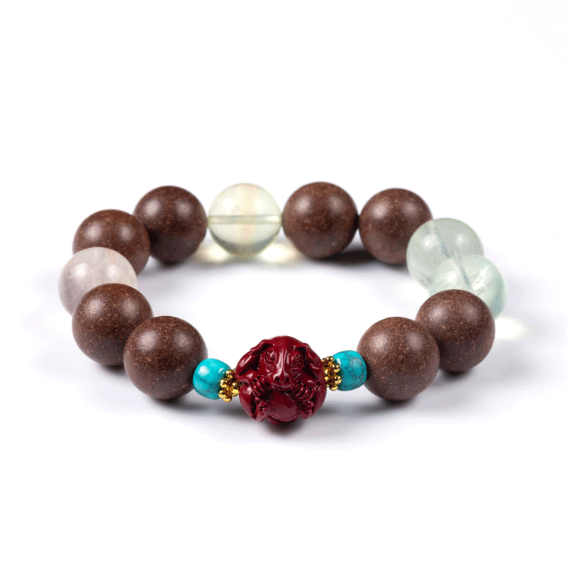 Dog Zodiac Bracelet: Fluorite & Cinnabar with Incense Beads for stomach health - FateGemz