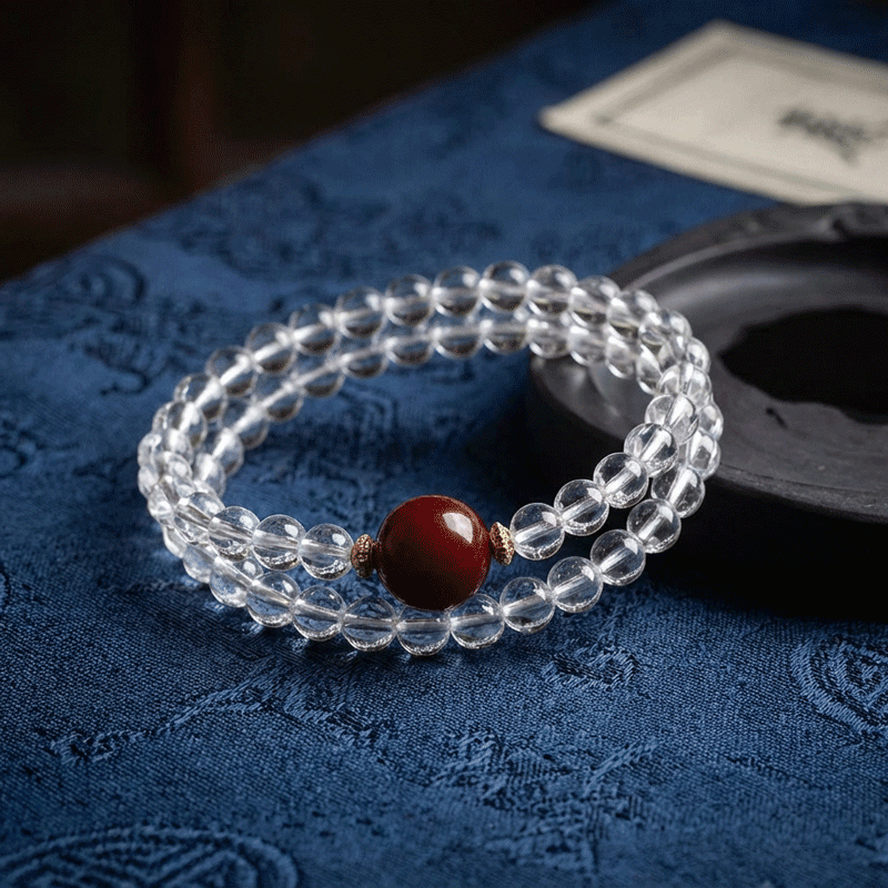 Clear Quartz & Cinnabar Bracelet: Mystic oriental crystals for 2026 protection, aura cleansing & luck - FateGemz