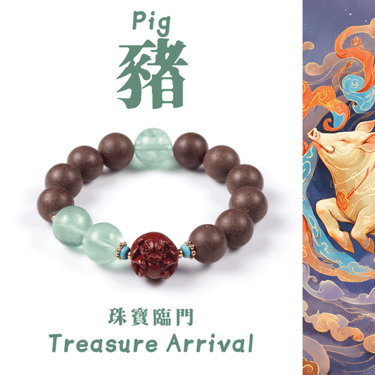 Pig Zodiac Bracelet: Green Fluorite & Incense Beads for metabolism & skin purity - FateGemz
