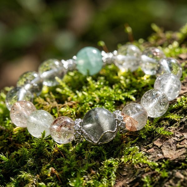 Brook Whisper Bracelet: Shimmering Spirit Quartz for Wood Element energy, growth & inner peace - FateGemz