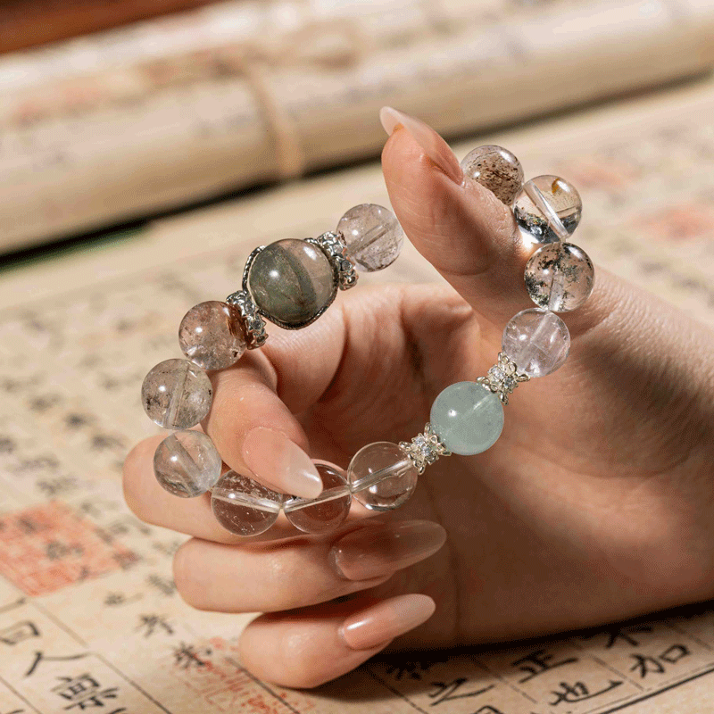 Brook Whisper Bracelet: Shimmering Spirit Quartz for Wood Element energy, growth & inner peace - FateGemz