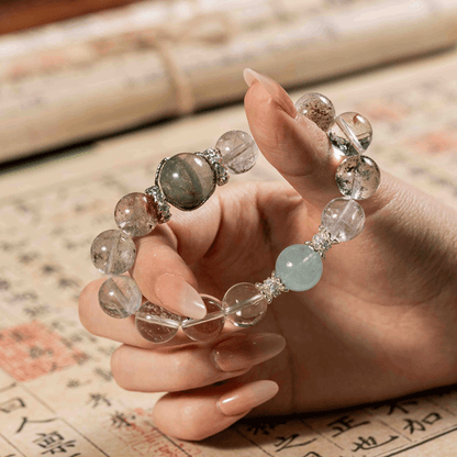 Brook Whisper Bracelet: Shimmering Spirit Quartz for Wood Element energy, growth & inner peace - FateGemz