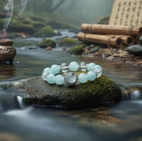 Clear Waves in Dreams: Aquamarine & White Crystal for Water Element peace, Peaceful rest & aura clarity - FateGemz