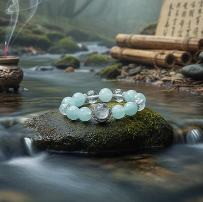 Clear Waves in Dreams: Aquamarine & White Crystal for Water Element peace, Peaceful rest & aura clarity - FateGemz