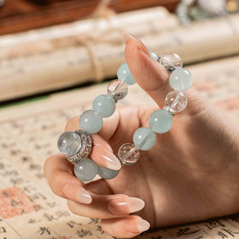 Clear Waves in Dreams: Aquamarine & White Crystal for Water Element peace, Peaceful rest & aura clarity - FateGemz