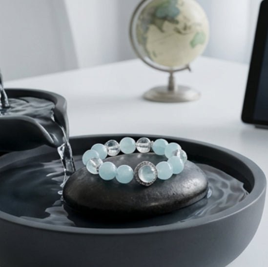 Clear Waves in Dreams: Aquamarine & White Crystal for Water Element peace, Peaceful rest & aura clarity - FateGemz