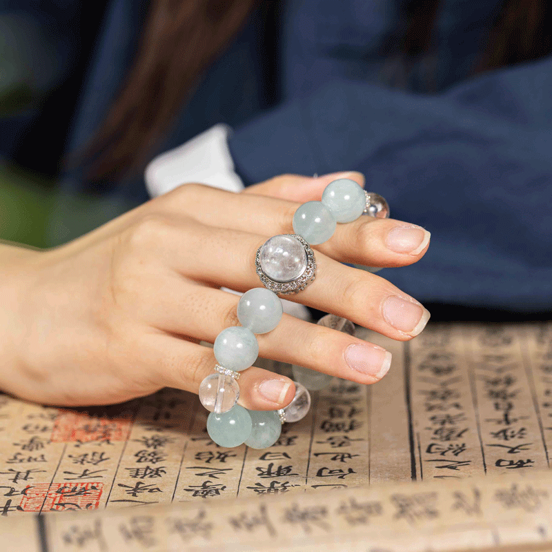 Clear Waves in Dreams: Aquamarine & White Crystal for Water Element peace, Peaceful rest & aura clarity - FateGemz