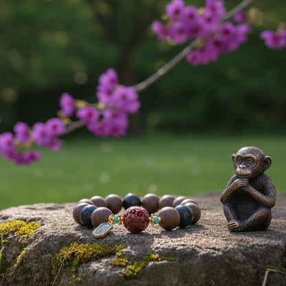 Monkey Zodiac Bracelet: Blue Tiger's Eye & Cinnabar for focus & mental clarity - FateGemz