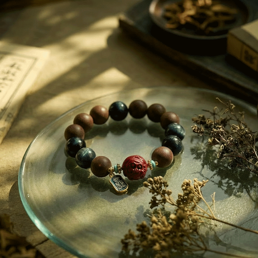 Monkey Zodiac Bracelet: Blue Tiger's Eye & Cinnabar for focus & mental clarity - FateGemz