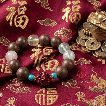 Dog Zodiac Bracelet: Fluorite & Cinnabar with Incense Beads for stomach health - FateGemz