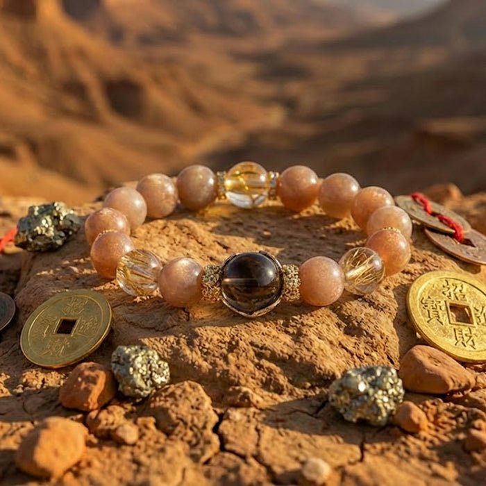 Evening Hues: Natural Orange Moonstone Bracelet for Earth Element energy, stability & grounding - FateGemz