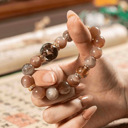 Evening Hues: Natural Orange Moonstone Bracelet for Earth Element energy, stability & grounding - FateGemz