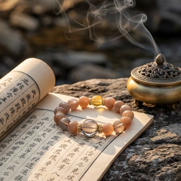 Evening Hues: Natural Orange Moonstone Bracelet for Earth Element energy, stability & grounding - FateGemz