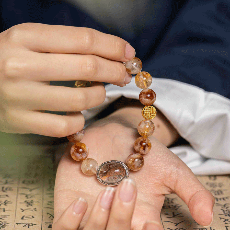Floating Glow Bracelet: Citrine & Yellow Quartz for Metal Element energy, wealth & mental clarity - FateGemz