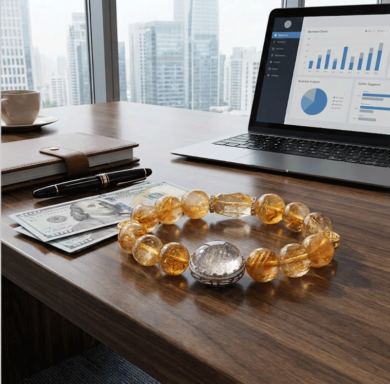 Floating Glow Bracelet: Citrine & Yellow Quartz for Metal Element energy, wealth & mental clarity - FateGemz