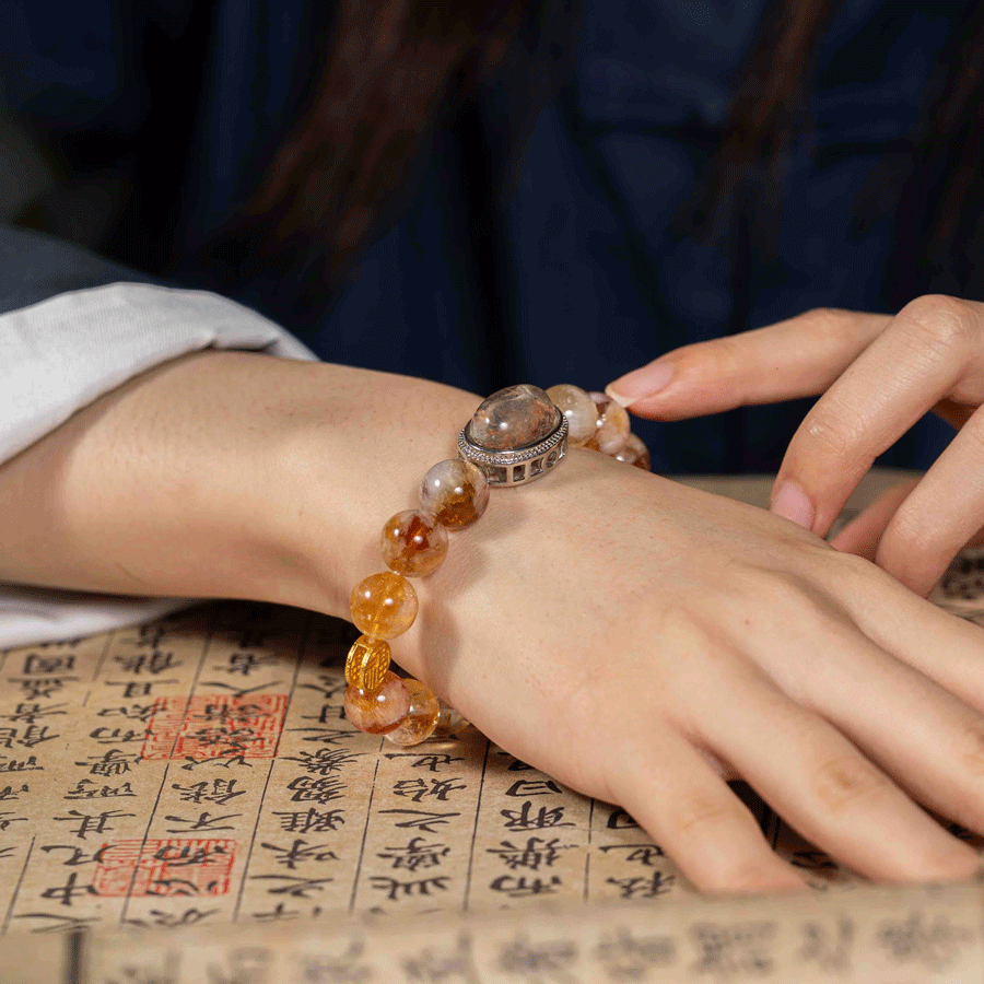 Floating Glow Bracelet: Citrine & Yellow Quartz for Metal Element energy, wealth & mental clarity - FateGemz