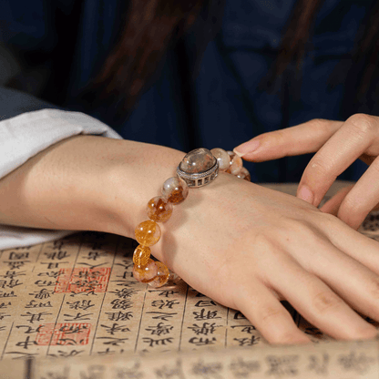 Floating Glow Bracelet: Citrine & Yellow Quartz for Metal Element energy, wealth & mental clarity - FateGemz