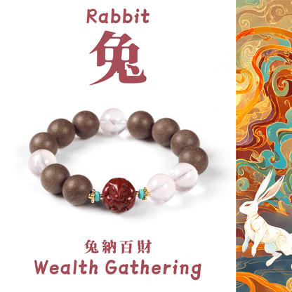 Rabbit Zodiac Bracelet: Rose Quartz & Cinnabar with Incense Beads for mood & skin glow - FateGemz