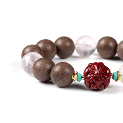 Rabbit Zodiac Bracelet: Rose Quartz & Cinnabar with Incense Beads for mood & skin glow - FateGemz