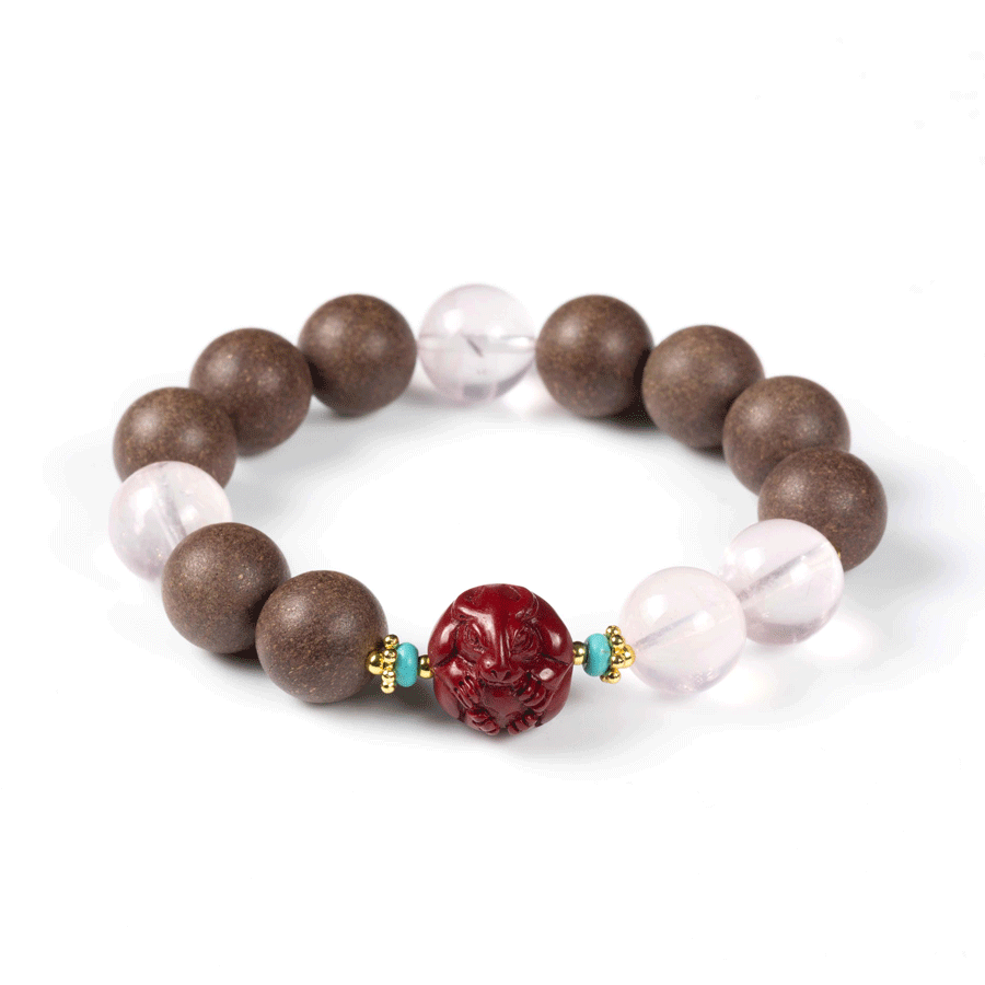 Rabbit Zodiac Bracelet: Rose Quartz & Cinnabar with Incense Beads for mood & skin glow - FateGemz
