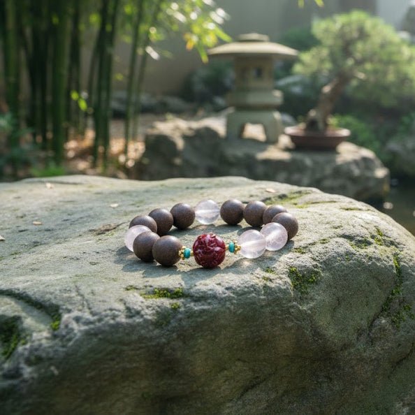 Rabbit Zodiac Bracelet: Rose Quartz & Cinnabar with Incense Beads for mood & skin glow - FateGemz
