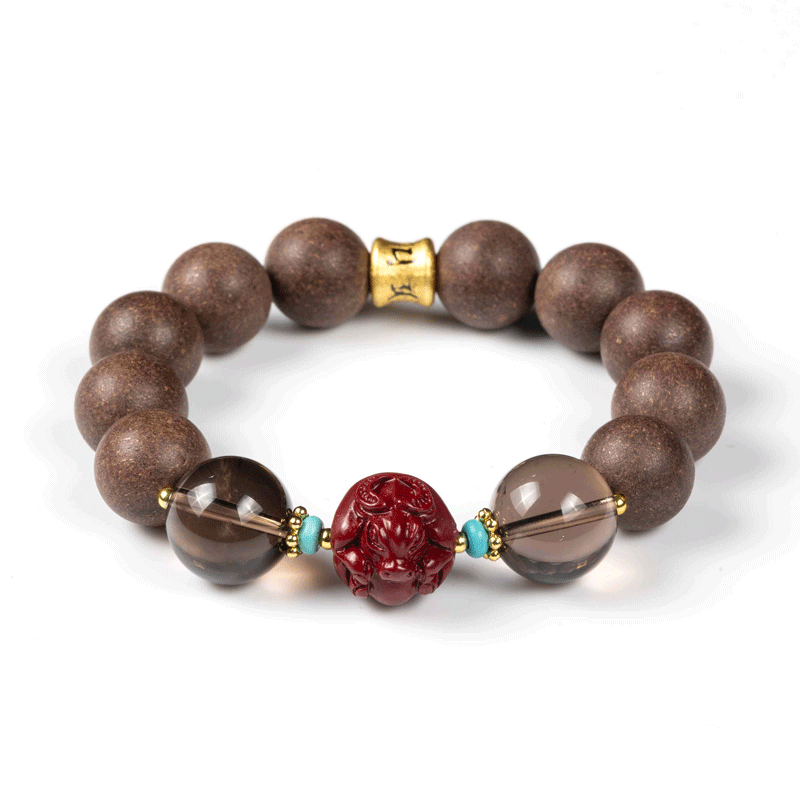 Ox Zodiac Bracelet: Smoky Quartz & Cinnabar with Incense Beads for stress relief - FateGemz