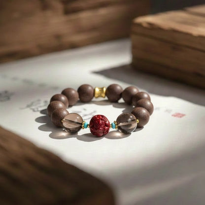 Ox Zodiac Bracelet: Smoky Quartz & Cinnabar with Incense Beads for stress relief - FateGemz