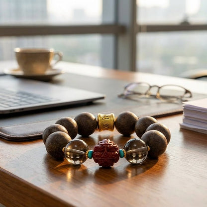 Ox Zodiac Bracelet: Smoky Quartz & Cinnabar with Incense Beads for stress relief - FateGemz