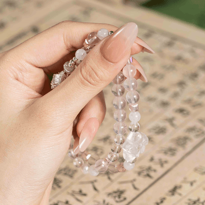 Jade Flakes First Float: Rose Quartz & White Moonstone, mystic oriental crystals for 2026 love & peace - FateGemz