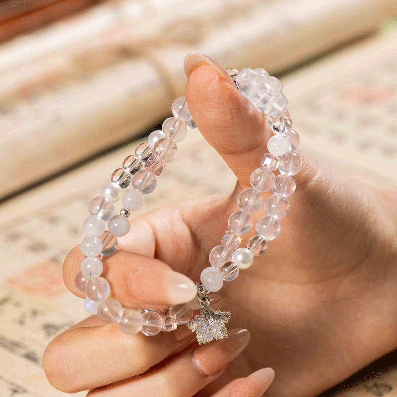 Jade Flakes First Float: Rose Quartz & White Moonstone, mystic oriental crystals for 2026 love & peace - FateGemz