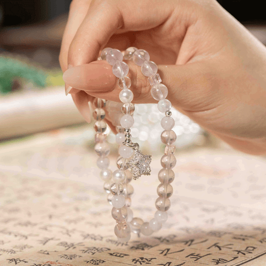 Jade Flakes First Float: Rose Quartz & White Moonstone, mystic oriental crystals for 2026 love & peace - FateGemz