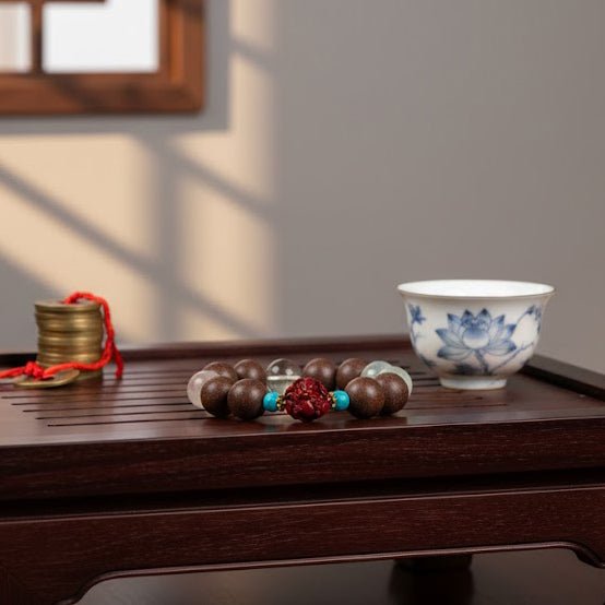Dog Zodiac Bracelet: Fluorite & Cinnabar with Incense Beads for stomach health - FateGemz