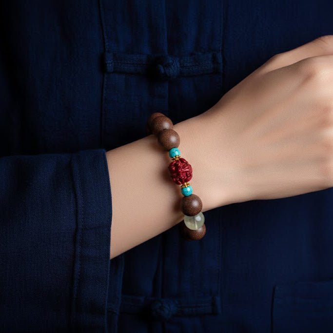 Dog Zodiac Bracelet: Fluorite & Cinnabar with Incense Beads for stomach health - FateGemz
