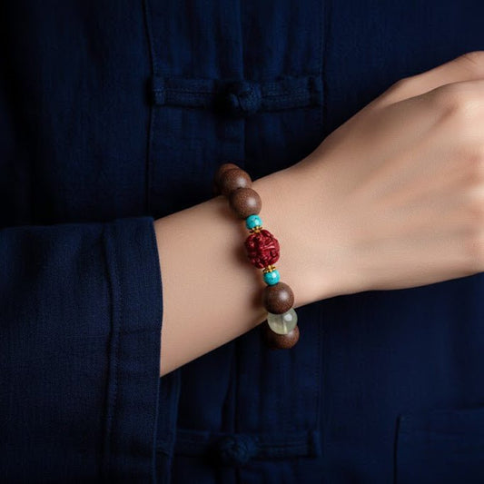 Dog Zodiac Bracelet: Fluorite & Cinnabar with Incense Beads for stomach health - FateGemz