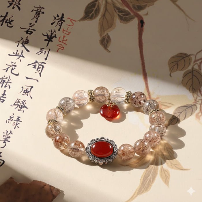 Lustrous Blossom Bracelet: Black Gold Super Seven for Fire Element energy, confidence & aura boost - FateGemz