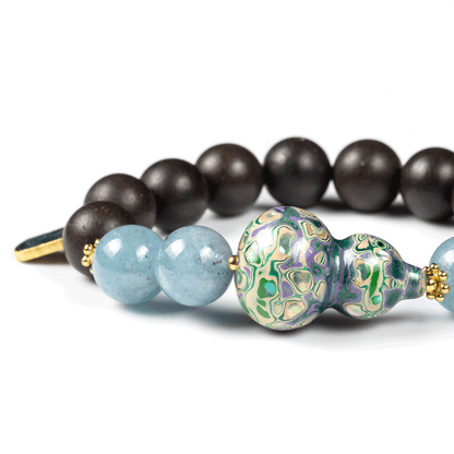 Aquamarine & Lacquer Gourd Bracelet: Mystic oriental crystals with scented bead for 2026 emotional healing & luck - FateGemz