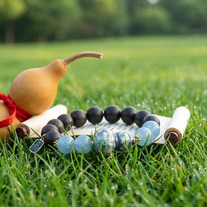 Aquamarine & Lacquer Gourd Bracelet: Mystic oriental crystals with scented bead for 2026 emotional healing & luck - FateGemz
