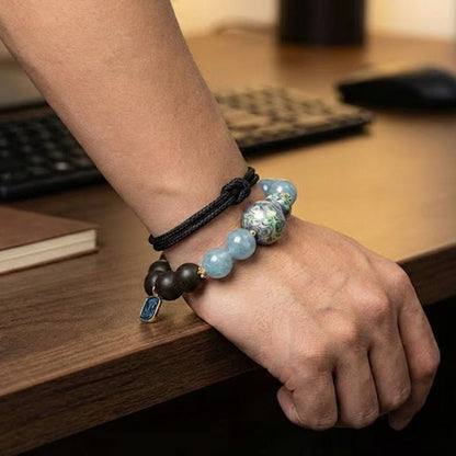 Aquamarine & Lacquer Gourd Bracelet: Mystic oriental crystals with scented bead for 2026 emotional healing & luck - FateGemz