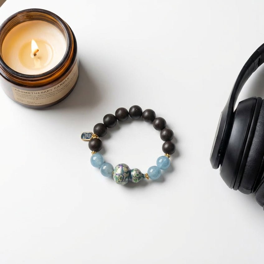 Aquamarine & Lacquer Gourd Bracelet: Mystic oriental crystals with scented bead for 2026 emotional healing & luck - FateGemz