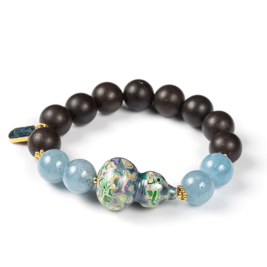 Aquamarine & Lacquer Gourd Bracelet: Mystic oriental crystals with scented bead for 2026 emotional healing & luck - FateGemz