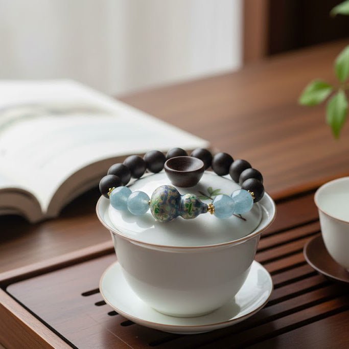 Aquamarine & Lacquer Gourd Bracelet: Mystic oriental crystals with scented bead for 2026 emotional healing & luck - FateGemz