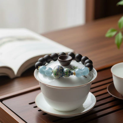 Aquamarine & Lacquer Gourd Bracelet: Mystic oriental crystals with scented bead for 2026 emotional healing & luck - FateGemz