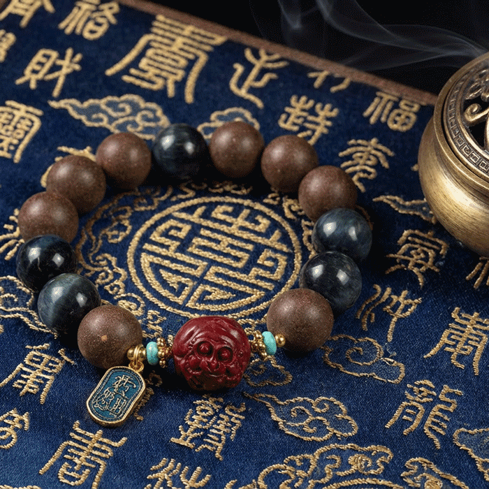 Monkey Zodiac Bracelet: Blue Tiger's Eye & Cinnabar for focus & mental clarity - FateGemz